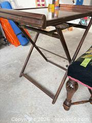 MaxSold Auction: Vintage Mid-Century Wood TV Tray & Needlepoint Footstool - New Westminster (British Columbia, Canada) PARTNER MANAGED Downsizing Online Auction -  Jamieson Court (CONDO)