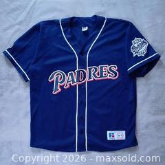 MaxSold Auction: Rare Vintage San Diego Padres National League Baseball Jersey, 1969–1999 Era, Russell Athletic, Made in Canada, XL - Toronto (Ontario, Canada) SELLER MANAGED Reseller Online Auction - Esandar Drive (STORAGE)