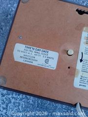 MaxSold Auction: Vintage 1970s Westclox “Time ’N Day-Date” Electric Wall Clock, Made in Canada, 10" x 6" - Toronto (Ontario, Canada) SELLER MANAGED Reseller Online Auction - Esandar Drive (STORAGE)