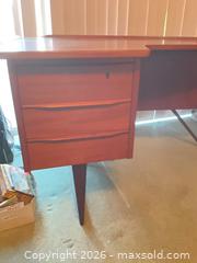 MaxSold Auction: Mid-Century Modern Teak Veneer Desk, 28" x 58" x 35" - Los Angeles (California, USA) PARTNER MANAGED Estate Sale Online Auction - Wish Avenue