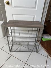 MaxSold Auction: 3-Tier Shoe Rack with Wooden Top and Gray Metal Frame (2 available - other lot is 197) - Marietta (Georgia, USA) PARTNER MANAGED Estate Sale Online Auction - Casteel Park Drive Southwest