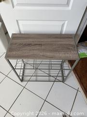 MaxSold Auction: 3-Tier Shoe Rack with Wooden Top and Gray Metal Frame (2 available - other lot is 197) - Marietta (Georgia, USA) PARTNER MANAGED Estate Sale Online Auction - Casteel Park Drive Southwest