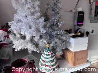 MaxSold Auction: Disney Holiday Lot: Tinsel Trees, Lighted Ceramic Tree, DISNEY Stocking Holders  - Marietta (Georgia, USA) PARTNER MANAGED Estate Sale Online Auction - Casteel Park Drive Southwest