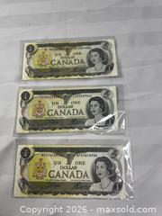 MaxSold Auction: Lot of 3 - 1973 Canadian one-dollar banknotes - Windsor (Ontario, Canada) SELLER MANAGED Reseller Online Auction - Byng Road