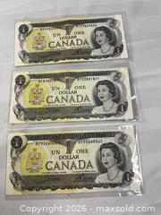 MaxSold Auction: Lot of 3 - 1973 Canadian one-dollar banknotes - Windsor (Ontario, Canada) SELLER MANAGED Reseller Online Auction - Byng Road