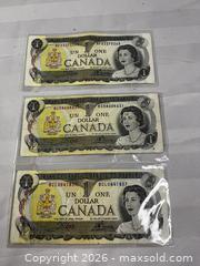 MaxSold Auction: Lot of 3 - 1973 Canadian one-dollar banknotes - Windsor (Ontario, Canada) SELLER MANAGED Reseller Online Auction - Byng Road