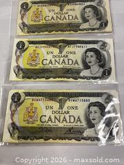 MaxSold Auction: Lot of 3 - 1973 Canadian one-dollar banknotes - Windsor (Ontario, Canada) SELLER MANAGED Reseller Online Auction - Byng Road