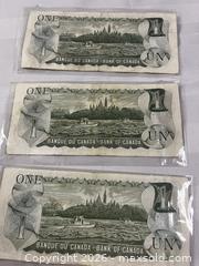 MaxSold Auction: Lot of 3 - 1973 Canadian one-dollar banknotes - Windsor (Ontario, Canada) SELLER MANAGED Reseller Online Auction - Byng Road