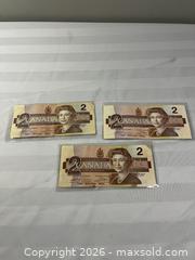 MaxSold Auction: Lot of 3 - 1986 Canadian $2 banknotes - Windsor (Ontario, Canada) SELLER MANAGED Reseller Online Auction - Byng Road