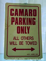 MaxSold Auction: Vintage 1988 H & L Ent. Camero Parking Only Novelty Sign - Mountain View (California, USA) SELLER MANAGED Estate Sale Online Auction - Clark Avenue