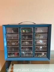 MaxSold Auction: Vintage Akro-Mils 15 Drawer Metal Organizer Storage Cabinet with Handle, Blue - Mountain View (California, USA) SELLER MANAGED Estate Sale Online Auction - Clark Avenue