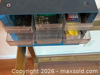 MaxSold Auction: Vintage Akro-Mils 15 Drawer Metal Organizer Storage Cabinet with Handle, Blue - Mountain View (California, USA) SELLER MANAGED Estate Sale Online Auction - Clark Avenue