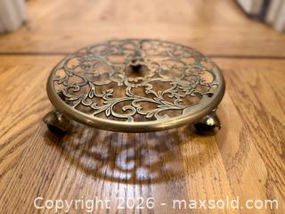 MaxSold Auction: Vintage Brass Wheeled Pot Stand 2 of 2 - Mountain View (California, USA) SELLER MANAGED Estate Sale Online Auction - Clark Avenue