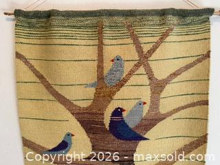 MaxSold Auction: Vintage Mid-Century Modern Fiber Art Bird and Tree Tapestry in the Style of Evelyn Ackerman: Sri Aurobindo Ashram Hablik Handicraft Pondicherry India - Mountain View (California, USA) SELLER MANAGED Estate Sale Online Auction - Clark Avenue