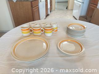 MaxSold Auction: Brendan Irish Stoneware Dinnerware Set — Orange & Yellow Stripes - Sun City (Arizona, USA) PARTNER MANAGED Estate Sale Online Auction - West Jacaranda Drive