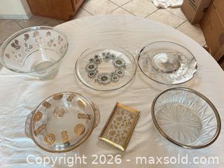 MaxSold Auction: Set of 4-6 Floral Cut Glass Serveware with Gold Trim - Sun City (Arizona, USA) PARTNER MANAGED Estate Sale Online Auction - West Jacaranda Drive