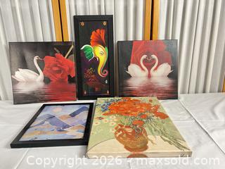 MaxSold Auction: Lot of 5 Mixed Canvas and Framed Prints - Campbell (California, USA) PARTNER MANAGED Downsizing Online Auction - Dell Avenue