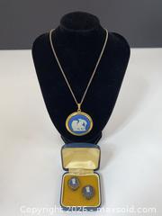 MaxSold Auction: Wedgwood Blue & White Pendant Necklace with Matching Earrings - Clarence-Rockland (Ontario, Canada) PARTNER MANAGED Estate Sale Online Auction - Campeau Crescent