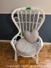 MaxSold Auction: White Wicker/Rattan Accent Chair with Cushion and Pillow - Mississauga (Ontario, Canada) SELLER MANAGED Estate Sale Online Auction - Sir Monty's Drive