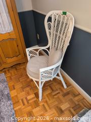 MaxSold Auction: White Wicker/Rattan Accent Chair with Cushion and Pillow - Mississauga (Ontario, Canada) SELLER MANAGED Estate Sale Online Auction - Sir Monty's Drive