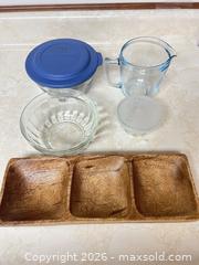 MaxSold Auction: Anchor Hocking Glass Serveware Set with Wooden 3-Compartment Tray - Point Edward (Ontario, Canada) SELLER MANAGED Estate Sale Online Auction -  Michigan Avenue