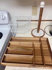 MaxSold Auction: Assorted Kitchen Organizers: Wood Drawer Insert, White Metal Shelf - Point Edward (Ontario, Canada) SELLER MANAGED Estate Sale Online Auction -  Michigan Avenue
