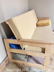 MaxSold Auction: Beige Light Tan Woven Fabric Futon Sofa Bed with Solid Wood Frame - Point Edward (Ontario, Canada) SELLER MANAGED Estate Sale Online Auction -  Michigan Avenue