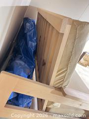 MaxSold Auction: Beige Light Tan Woven Fabric Futon Sofa Bed with Solid Wood Frame - Point Edward (Ontario, Canada) SELLER MANAGED Estate Sale Online Auction -  Michigan Avenue