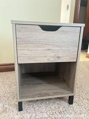MaxSold Auction: Gray Wood Grain Nightstand with Drawer and Open Cubby - Point Edward (Ontario, Canada) SELLER MANAGED Estate Sale Online Auction -  Michigan Avenue