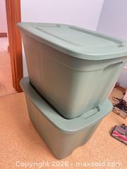 MaxSold Auction: Lot of 2 Large Green Plastic Storage Totes (Made in Canada) - Point Edward (Ontario, Canada) SELLER MANAGED Estate Sale Online Auction -  Michigan Avenue
