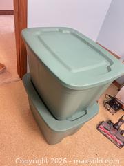 MaxSold Auction: Lot of 2 Large Green Plastic Storage Totes (Made in Canada) - Point Edward (Ontario, Canada) SELLER MANAGED Estate Sale Online Auction -  Michigan Avenue