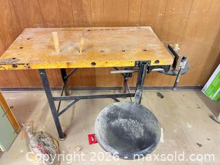 MaxSold Auction: Metal Top Workbench with Stool, Bench Dogs, Steel Legs - Point Edward (Ontario, Canada) SELLER MANAGED Estate Sale Online Auction -  Michigan Avenue