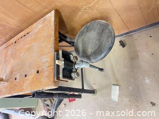 MaxSold Auction: Metal Top Workbench with Stool, Bench Dogs, Steel Legs - Point Edward (Ontario, Canada) SELLER MANAGED Estate Sale Online Auction -  Michigan Avenue