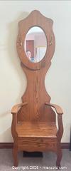 MaxSold Auction: Oak Hall Tree with Mirror, Storage Compartment and Brass Hooks - Point Edward (Ontario, Canada) SELLER MANAGED Estate Sale Online Auction -  Michigan Avenue