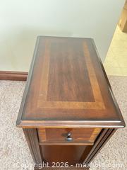 MaxSold Auction: Solid Wood Dark Brown Traditional End Table with Drawer - Point Edward (Ontario, Canada) SELLER MANAGED Estate Sale Online Auction -  Michigan Avenue