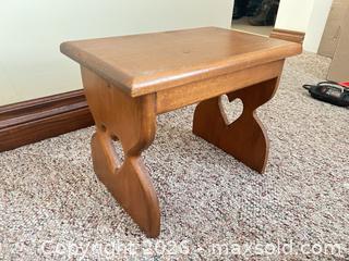 MaxSold Auction: Solid Wood Footstool, Light Brown Honey Finish, Cottage Heart Cutout - Point Edward (Ontario, Canada) SELLER MANAGED Estate Sale Online Auction -  Michigan Avenue