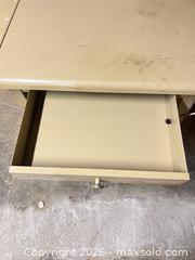 MaxSold Auction: Vintage Beige Metal Drop-Leaf Table with Drawer & Casters - Point Edward (Ontario, Canada) SELLER MANAGED Estate Sale Online Auction -  Michigan Avenue