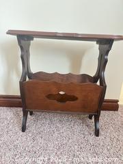 MaxSold Auction: Vintage Dark Brown Veneer Side Table with Magazine Rack - Point Edward (Ontario, Canada) SELLER MANAGED Estate Sale Online Auction -  Michigan Avenue