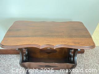 MaxSold Auction: Vintage Dark Brown Veneer Side Table with Magazine Rack - Point Edward (Ontario, Canada) SELLER MANAGED Estate Sale Online Auction -  Michigan Avenue