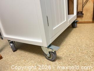 MaxSold Auction: White Kitchen Cart with Butcher Block Top and Casters - Point Edward (Ontario, Canada) SELLER MANAGED Estate Sale Online Auction -  Michigan Avenue