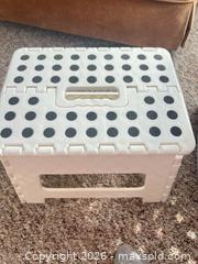MaxSold Auction: White Plastic Large Laundry Basket with Handles & Folding Step Stool - Point Edward (Ontario, Canada) SELLER MANAGED Estate Sale Online Auction -  Michigan Avenue