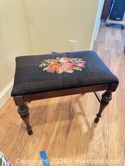MaxSold Auction: Victorian-Style Black Floral Upholstered Footstool & 2 needlepoint prints - Burnaby (British Columbia, Canada) SELLER MANAGED Estate Sale Online Auction - Beresford Street (CONDO)