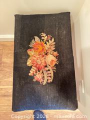MaxSold Auction: Victorian-Style Black Floral Upholstered Footstool & 2 needlepoint prints - Burnaby (British Columbia, Canada) SELLER MANAGED Estate Sale Online Auction - Beresford Street (CONDO)