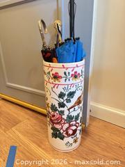 MaxSold Auction: White Ceramic Umbrella Stand with Hand-Painted Floral & Bird Motif - Burnaby (British Columbia, Canada) SELLER MANAGED Estate Sale Online Auction - Beresford Street (CONDO)