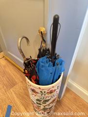 MaxSold Auction: White Ceramic Umbrella Stand with Hand-Painted Floral & Bird Motif - Burnaby (British Columbia, Canada) SELLER MANAGED Estate Sale Online Auction - Beresford Street (CONDO)