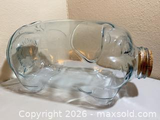 MaxSold Auction: Aqua Glass Pig-Shaped Jar with Cork Stopper - Cupertino (California, USA) SELLER MANAGED Downsizing Online Auction - Rollingdell Drive (CONDO)