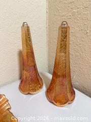 MaxSold Auction: Carnival Glass Bowl with Two Matching Cone Vases, Orange Iridescent - Cupertino (California, USA) SELLER MANAGED Downsizing Online Auction - Rollingdell Drive (CONDO)