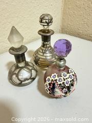 MaxSold Auction: Lot of 3 Small Vintage-Style Glass Perfume Bottles with Stoppers - Cupertino (California, USA) SELLER MANAGED Downsizing Online Auction - Rollingdell Drive (CONDO)