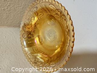 MaxSold Auction: Marigold Amber Iridescent Carnival Glass Rose Floral Bowl - Cupertino (California, USA) SELLER MANAGED Downsizing Online Auction - Rollingdell Drive (CONDO)