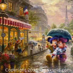MaxSold Auction: Mickey & Minnie in Paris Thomas Kinkade Studios Print on Canvas Disney - Cupertino (California, USA) SELLER MANAGED Downsizing Online Auction - Rollingdell Drive (CONDO)